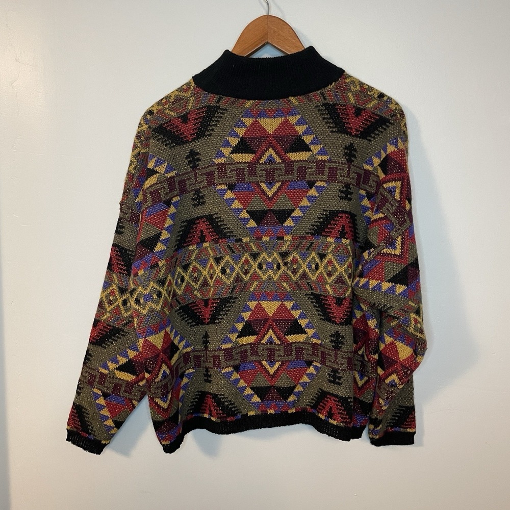 Vintage 90s Coogi Style Sweater Multicolor Aztec Wool Blend Size L Made In Italy - Picture 4 of 9